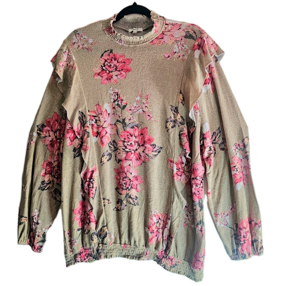 Plus 3X Floral Flowy Spring Sweater Top Womens Coral Colorful Balloon‎ Sleeves